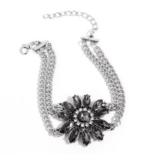 Paparazzi Silver Floral Bracelet with Crystal Accents Edge of Elegance Jewelry